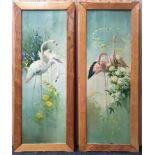 Vernon Ward pair framed oiled panel pictures signed 85x35cm