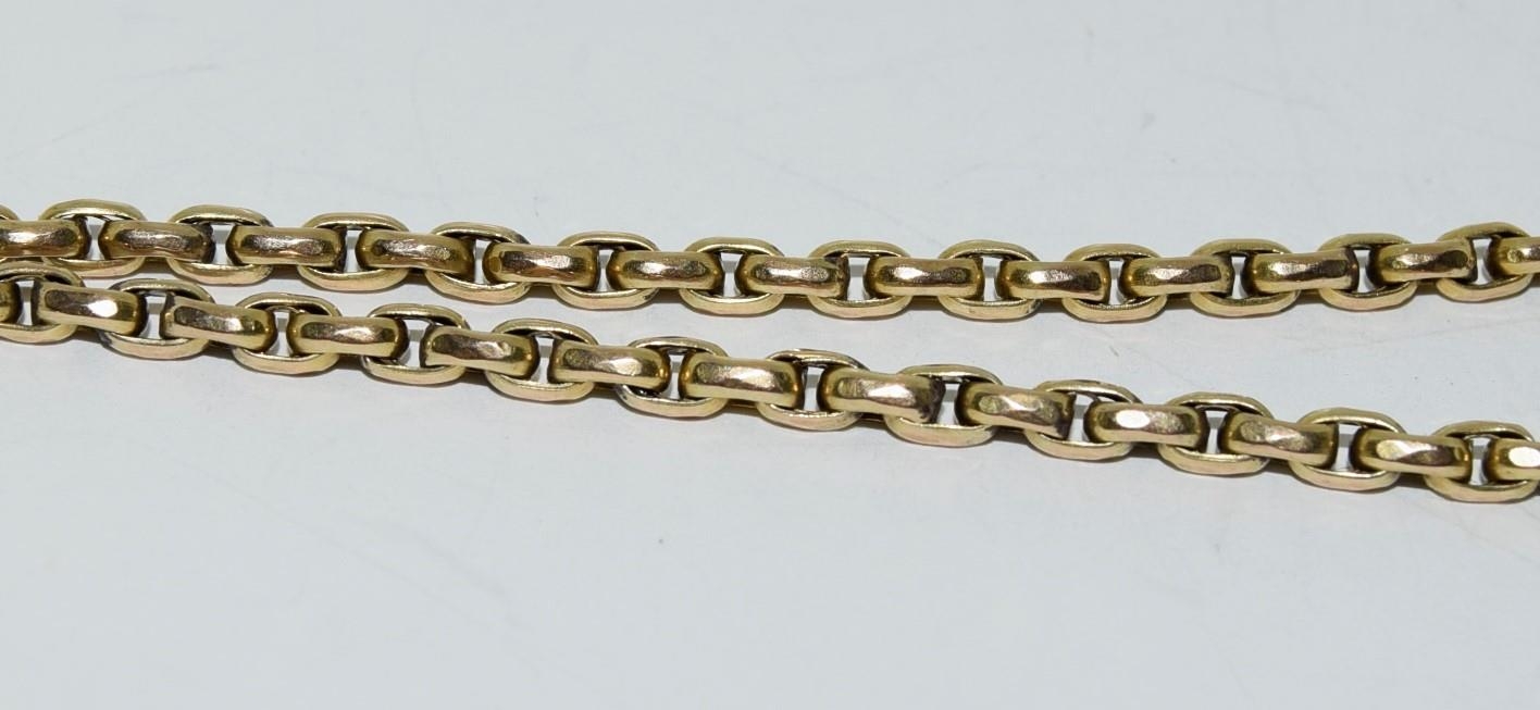 9ct gold ladies guard chain 145cm long 31.5gm - Image 2 of 4