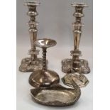 Pair of large silver plated candlesticks and others