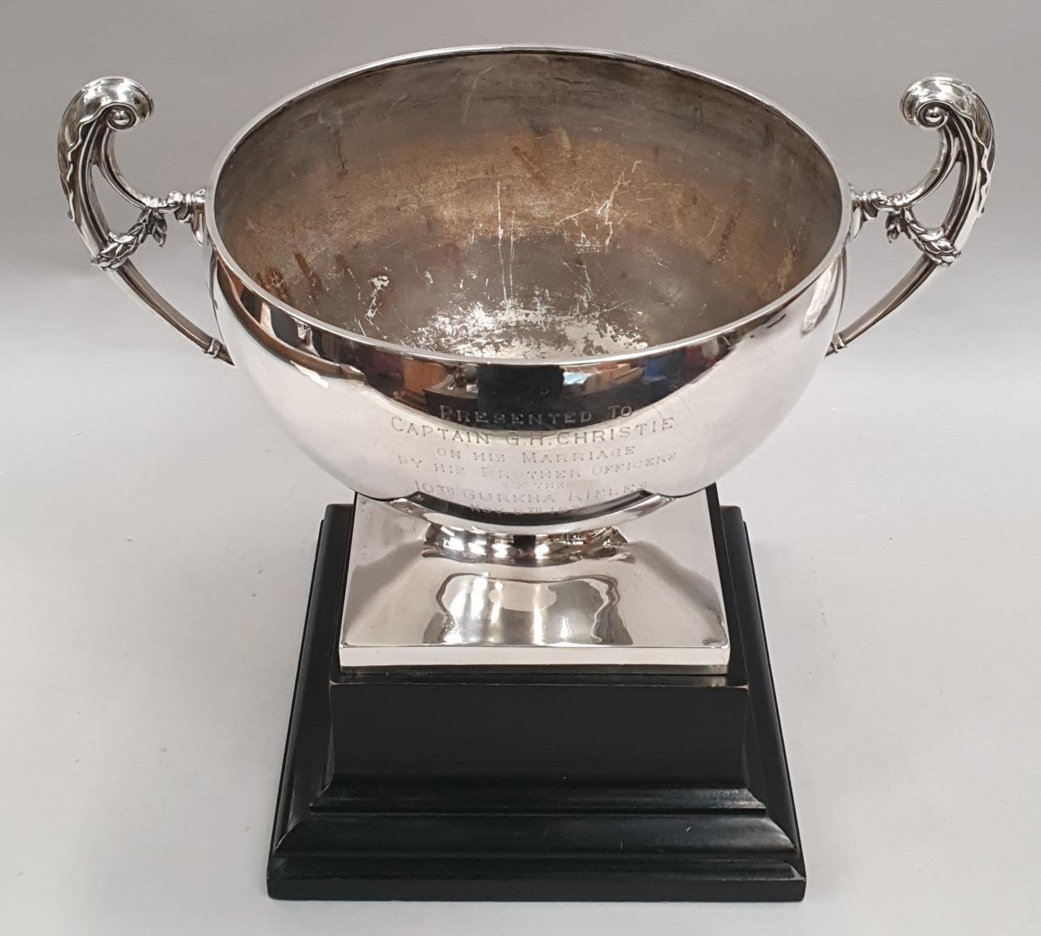 Sterling silver trophy bowl with military engraving - Gurrkas - Sheffield 1929 by Mappin & Webb with