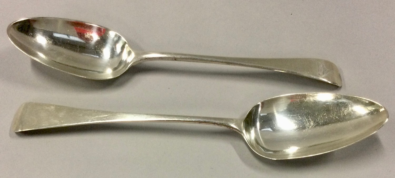 Pair of Georgian silver rat tail serving spoons London 1786,London 1811