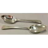 Pair of Georgian silver rat tail serving spoons London 1786,London 1811