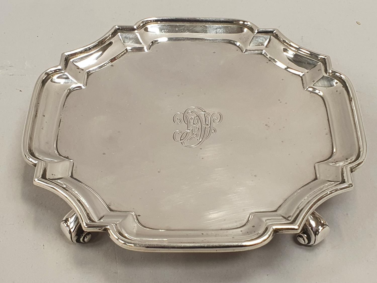 Sterling silver card tray - London 1927 by CS Harris & Sons Ltd - approx 218 grams.