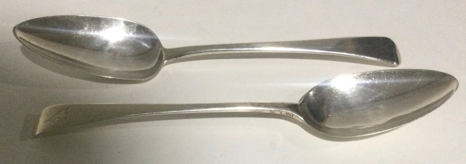 Pair Georgian rat tail silver serving spoons London 1805,1806