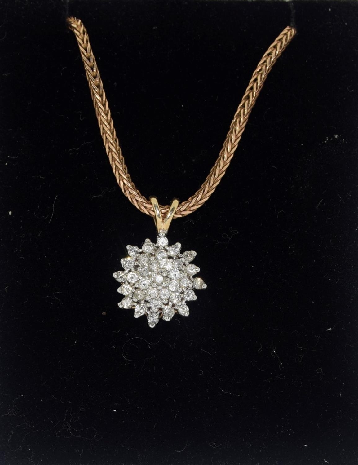 Ladies diamond pendant set with 0.53ct hallmarked on heavy 9ct gold box chain