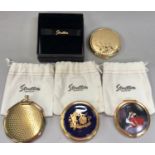 Stratton ladies compacts x4, three with cloth bags and one boxed.