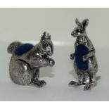 Collectible pin cushions in the form of a squirrel and a kangaroo