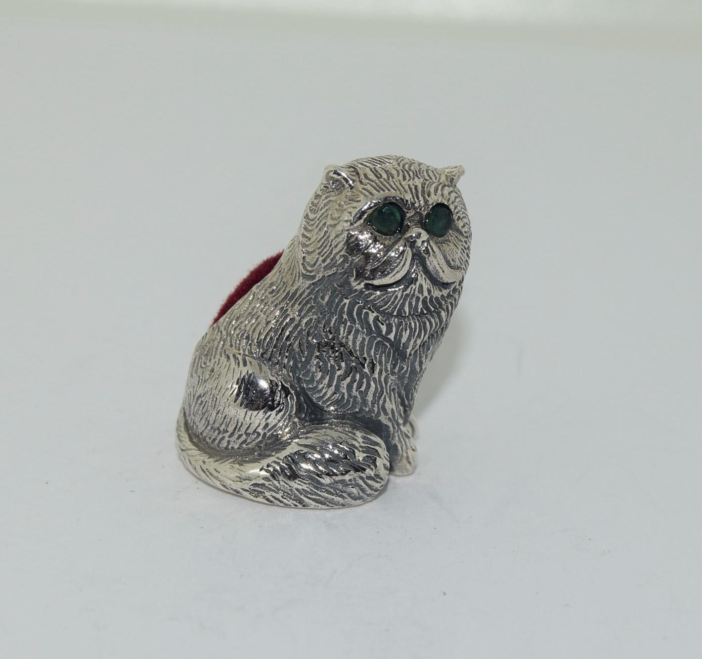 Sterling silver cat pincushion