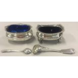 2 silver salts with liners and 2 salt spoons