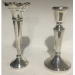 Silver single posy vase together a silver candle stick each 16cm tall