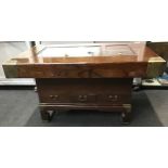 Oriental hard wood Hibachi table with copper lined receptible and covered compartment for storage