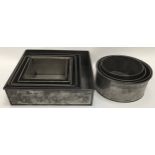 Set 6 graduated metal square cake tins together 4 round tins