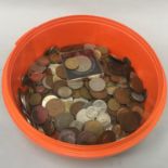 Mixed tub of assorted coins.