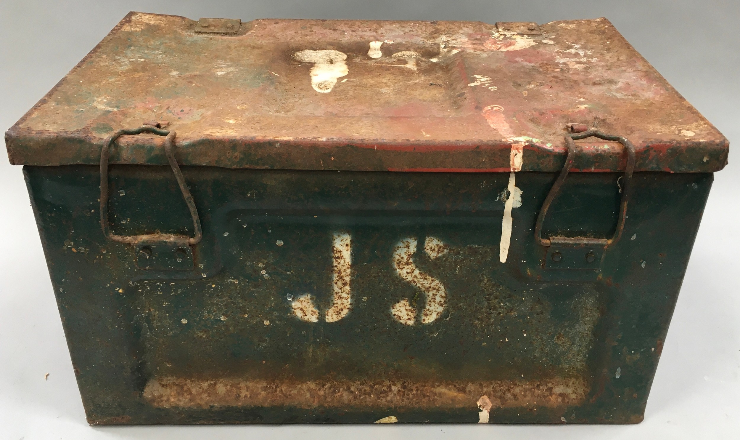 Vintage military metal ammunition box.