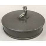 Art Deco Pewter trinket box with interior mirror to lid mounted by a nude female figure by Gab