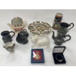 Box misc items to include pewter china, watches etc