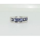 Silver amethyst bar ring with baguette set stones size R