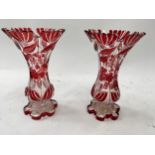 Pair Ruby Czechoslovakiaglass vases 24cm tall