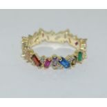 New modernist gold on silver multi gemstone ring size N