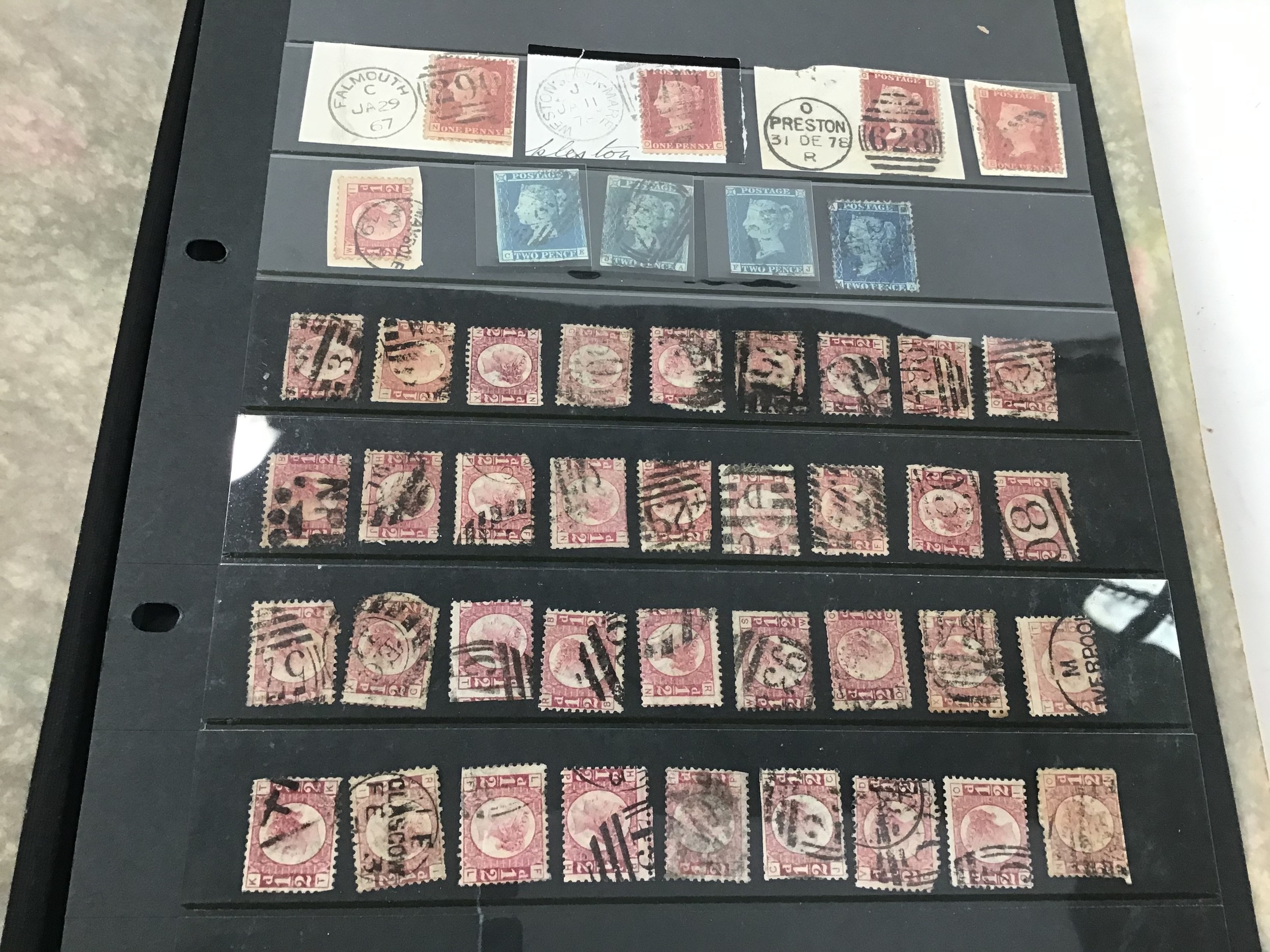 Black stamp album to include penny reds, Two penny Blues etc