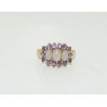 9ct gold ladies antique set opal and amethyst bar ring size L