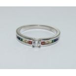 Large multi-coloured gem set 925 Silver Ring. Size Y.