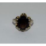 Antique Gold on silver smokey Quartz ring. Size O.