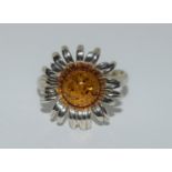 Baltic Amber 925 Silver Sunflower ring. Size 5.