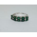 Double row emerald 925 silver ring size O