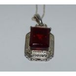 Emerald Cut Red Gem stone 925 Silver Pendant.