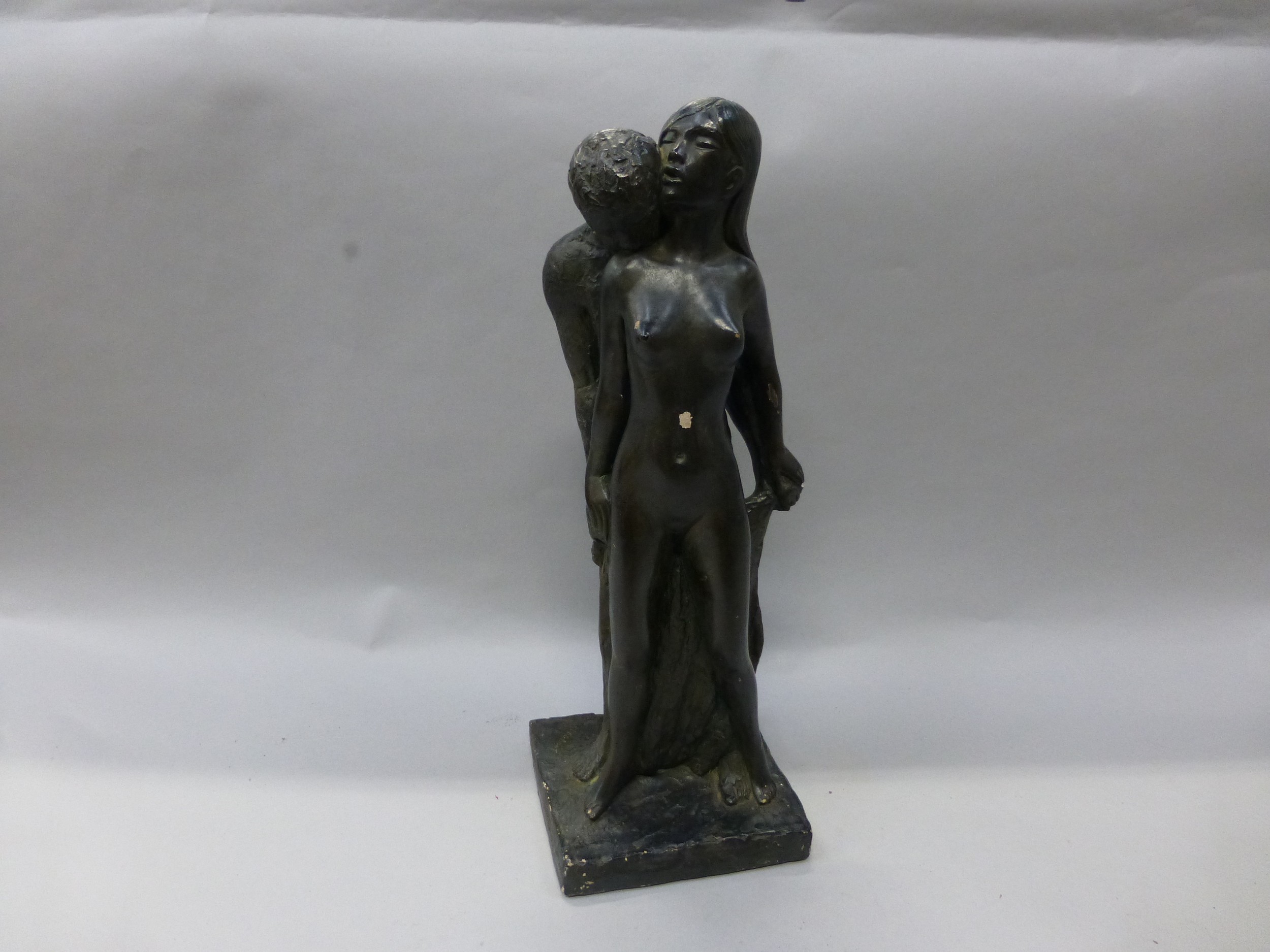 1967 Austin Prod Signed Theodore DeGroot nude lovers statue figure approx 21" tall. Some general age