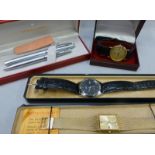 Gents watches including Rotary and a boxed Sheaffer white dot fountain/ballpoint pen set