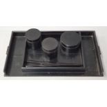 Ebony dressing table set consisting of five pieces.