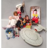 Collection of assorted toys to include puppets, Furby, dolls etc.