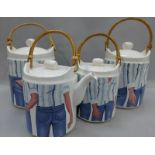 4 pieces hard to find Carlton Ware Denim pattern. Includes teapot and 3 lidded storage jars. Largest