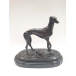 "Mene" spelter figurine of a greyhound on stepped marble base.