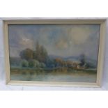 Louis Burleigh Bruhl (1861-1942) signed & framed watercolour. River country scene with cottage.