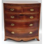 Apprentice piece bow fronted chest of five drawers with brushing slide to top.