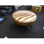 Large vintage zebra skin three legged floor drum 82cm across.