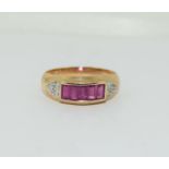 9ct gold ladies diamond and ruby ring size M ref WP 73