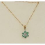 9ct gold emerald and diamond necklace ref WP 70