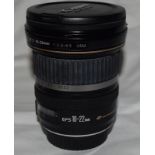 Canon EF-S 10-22mm 1:3.5-4.5 zoom lens c/w front and rear caps