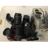 Job lot of cameras and lenses to include Canon EOS 3, Nikon, Vivitar and others (REF WP5).