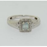 9ct white gold diamond set Aquamarine halo style ring size L ref WP 69