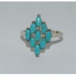 Turquoise 925 silver Navette ring size S