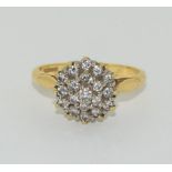 18ct gold ladies diamond cluster ring approx 0.5ct size P ref WP2