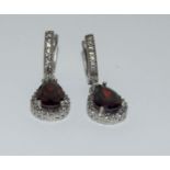 Garnet and CZ 925 Silver Teardrop Earrings