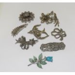 8 vintage Marcasite brooches