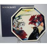 Moorcroft design studio plate 10 year medley hexagonal plate signed to reverse by members of the