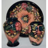 Moorcroft "Oberon" small shouldered vase 13cms high 2013, together with a 15cms high vase & a